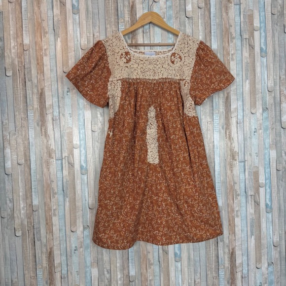 Mi Golondrina Dresses & Skirts - Mi Golondrina Mexico Hand Embroidered Floral Mini A Line Dress Rust 2X XXL XL
